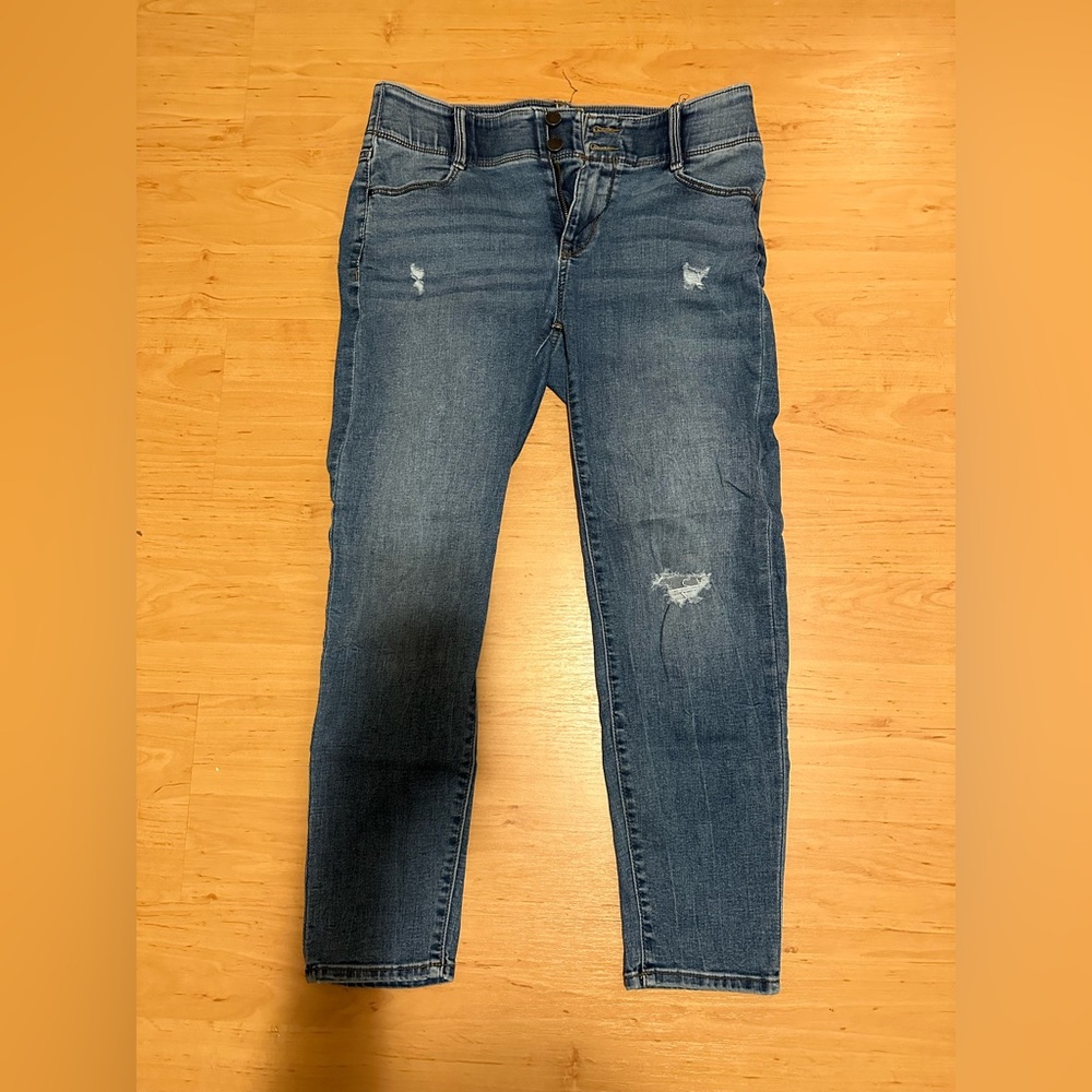 Medium wash skinny ankle jeans, size 10